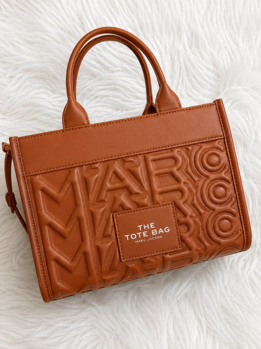 Marc Jacobs Brown Embossed Logo Structured Tote Bag